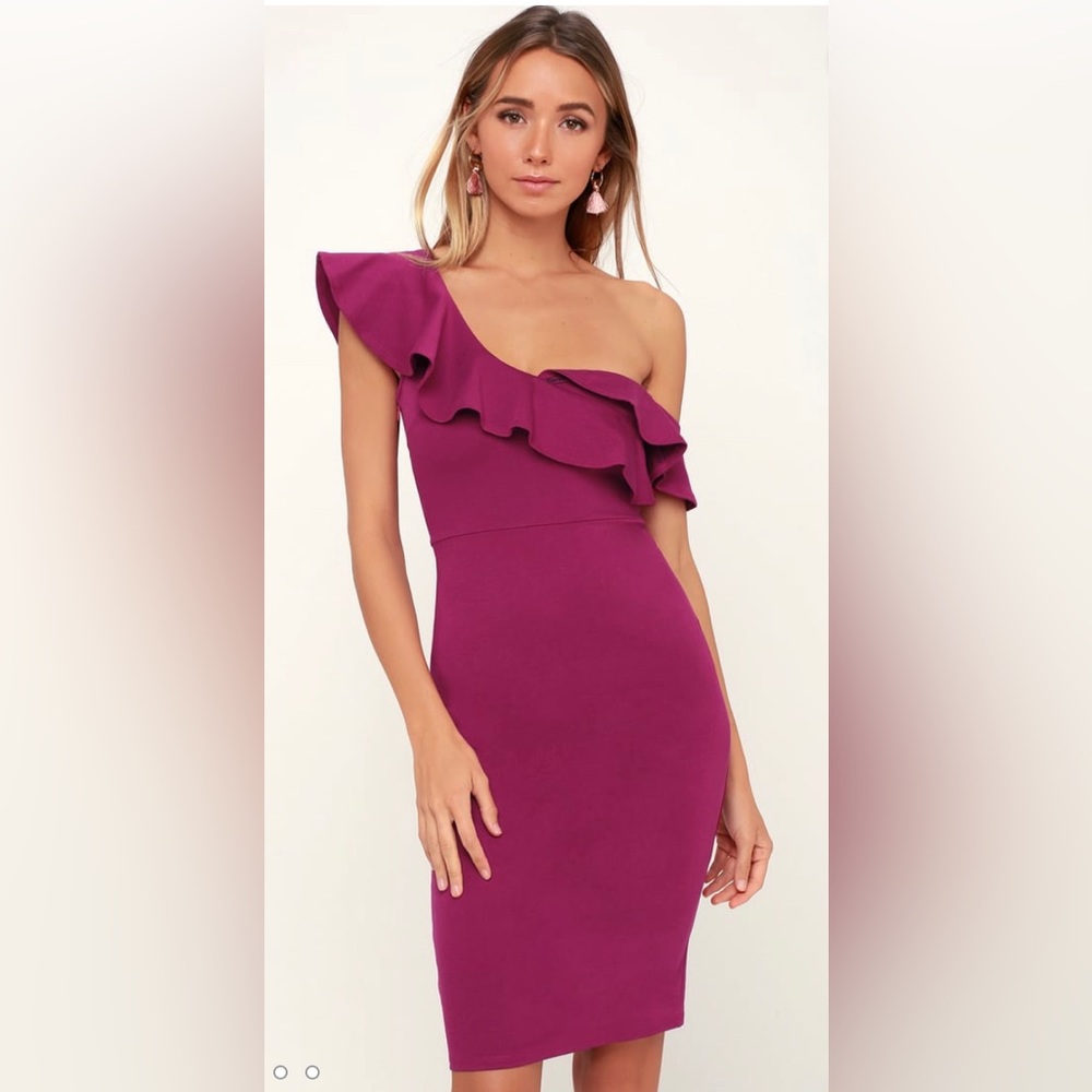 LULUS Make It Count Pink Magenta Ruffled One Shoulder Body-con Dress